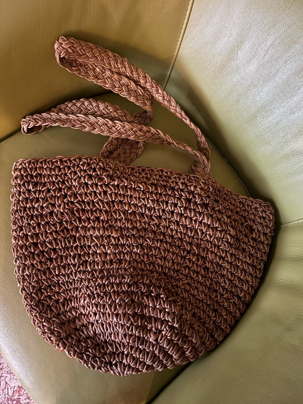 Jacqueline Ferrar Vintage Corn Husk Straw Handbag Boho Woven Beach Tote Brown
